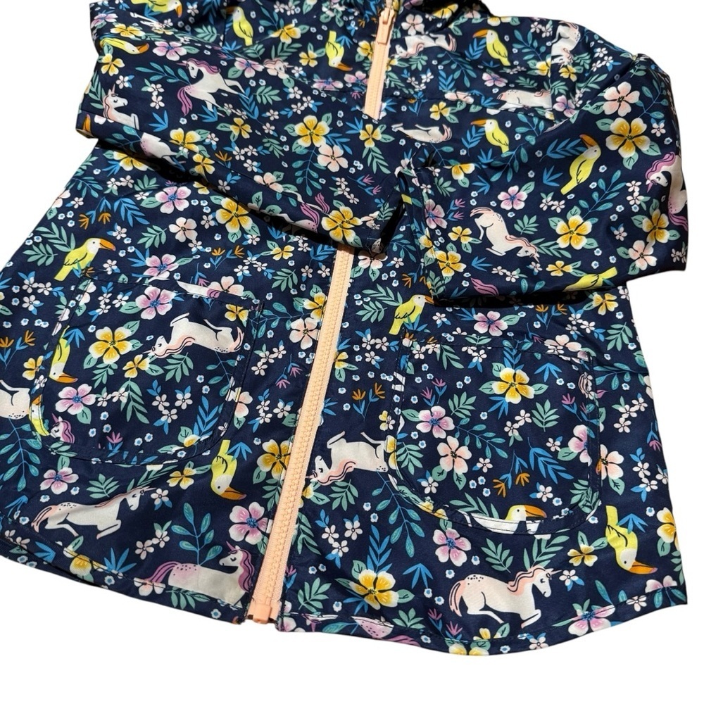 Carter’s Floral Unicorn Windbreaker Hooded Jacket Rain Girls M 5-6 - Picture 2 of 5